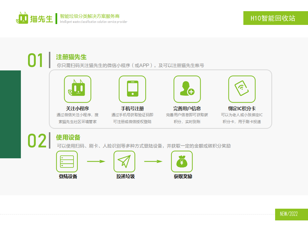 貓先生智能再生資源回收站，廢舊物資回收站，智能再生資源回收箱使用流程，社區(qū)垃圾分類站生產(chǎn)廠家